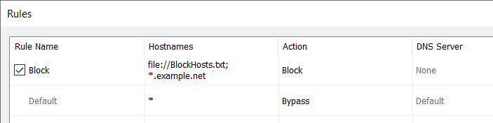 Block or exclude (bypass) certain hostnames from processing